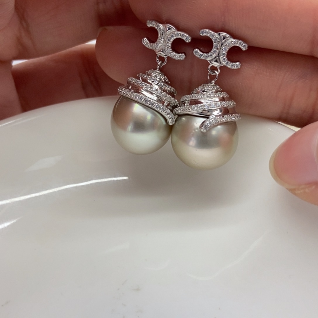 海水珍珠耳饰银S925镶嵌