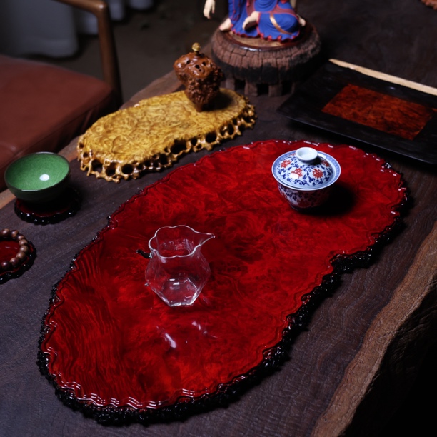 64-34-2.5 缅甸黄金樟干泡茶盘家用缅花壶承满榴花茶具整块实木