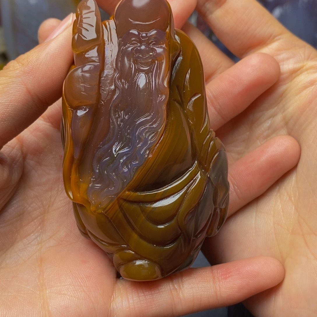 玛瑙/玉髓手把件未镶嵌浴**生