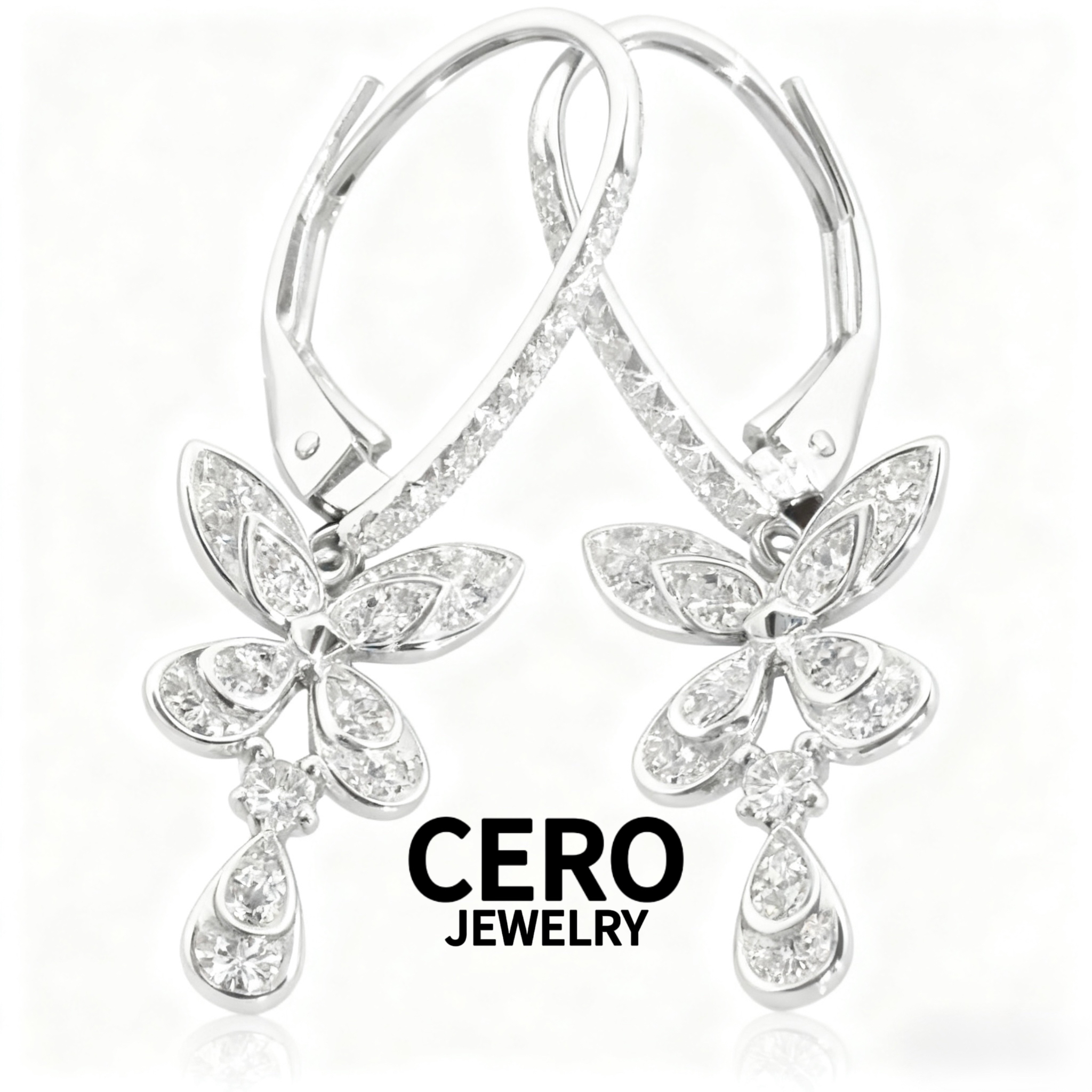 CERO【满钻蝴蝶耳扣】18K金精致欧美时尚满镶钻石耳坠PL00023