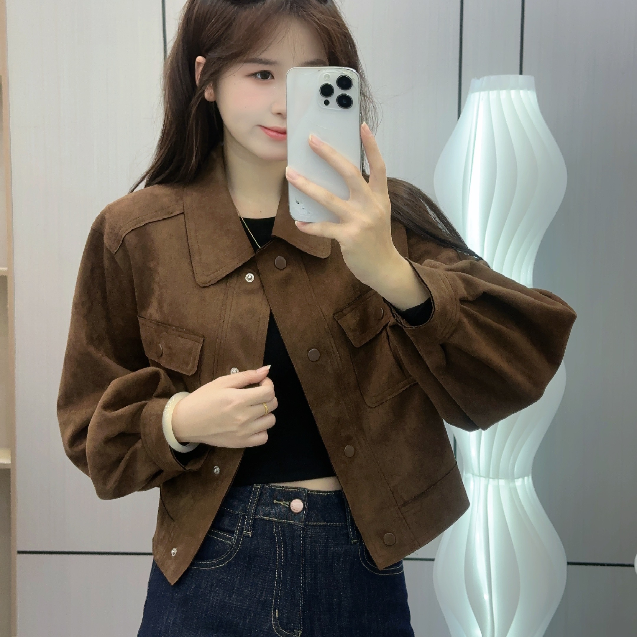 7637 早秋新款麂皮外套