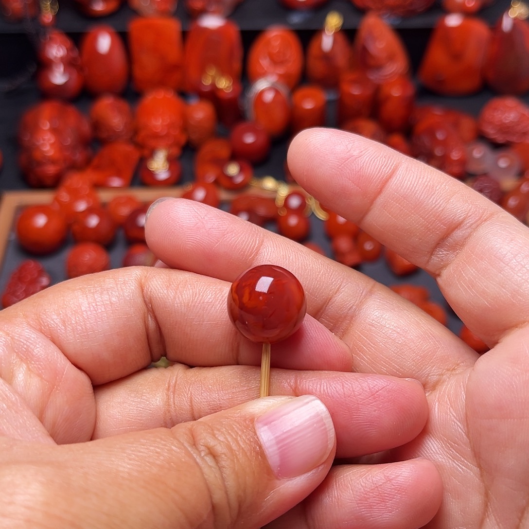 南红玛瑙未镶嵌配饰火焰纹圆珠14.5mm