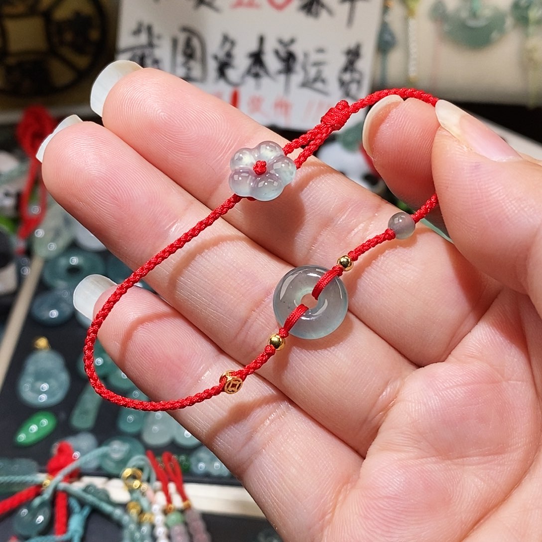 翡翠未镶嵌颈饰平安扣红绳15