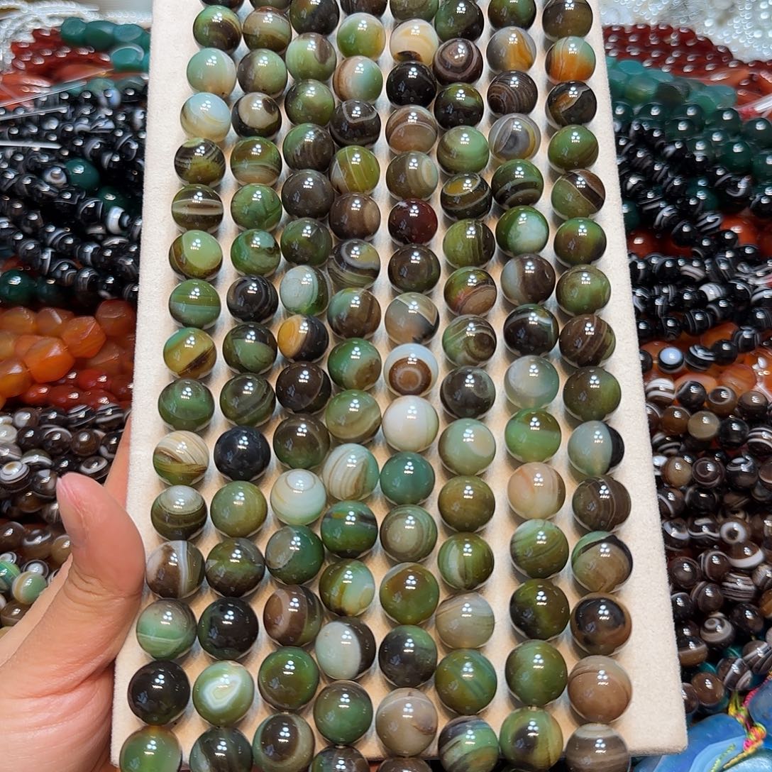 玛瑙/玉髓合金珠宝半成品14mm深色孔雀玛瑙一条