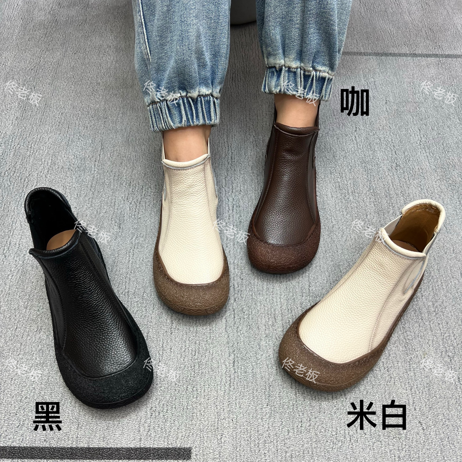 8839 纯皮软底时尚简约舒适百搭手工复古切尔西短靴