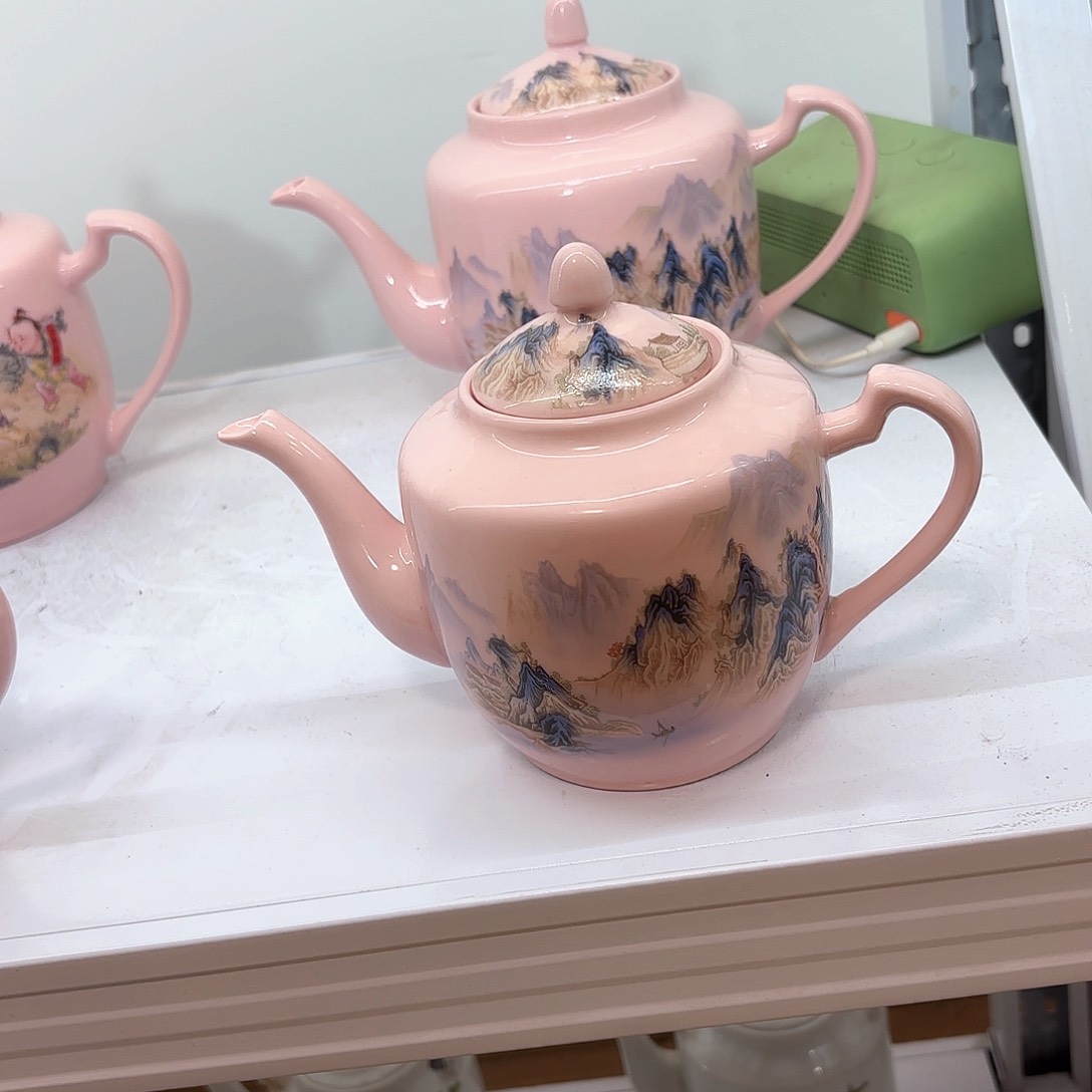 壶陶瓷千里江山图一斤侧把壶红稀稀