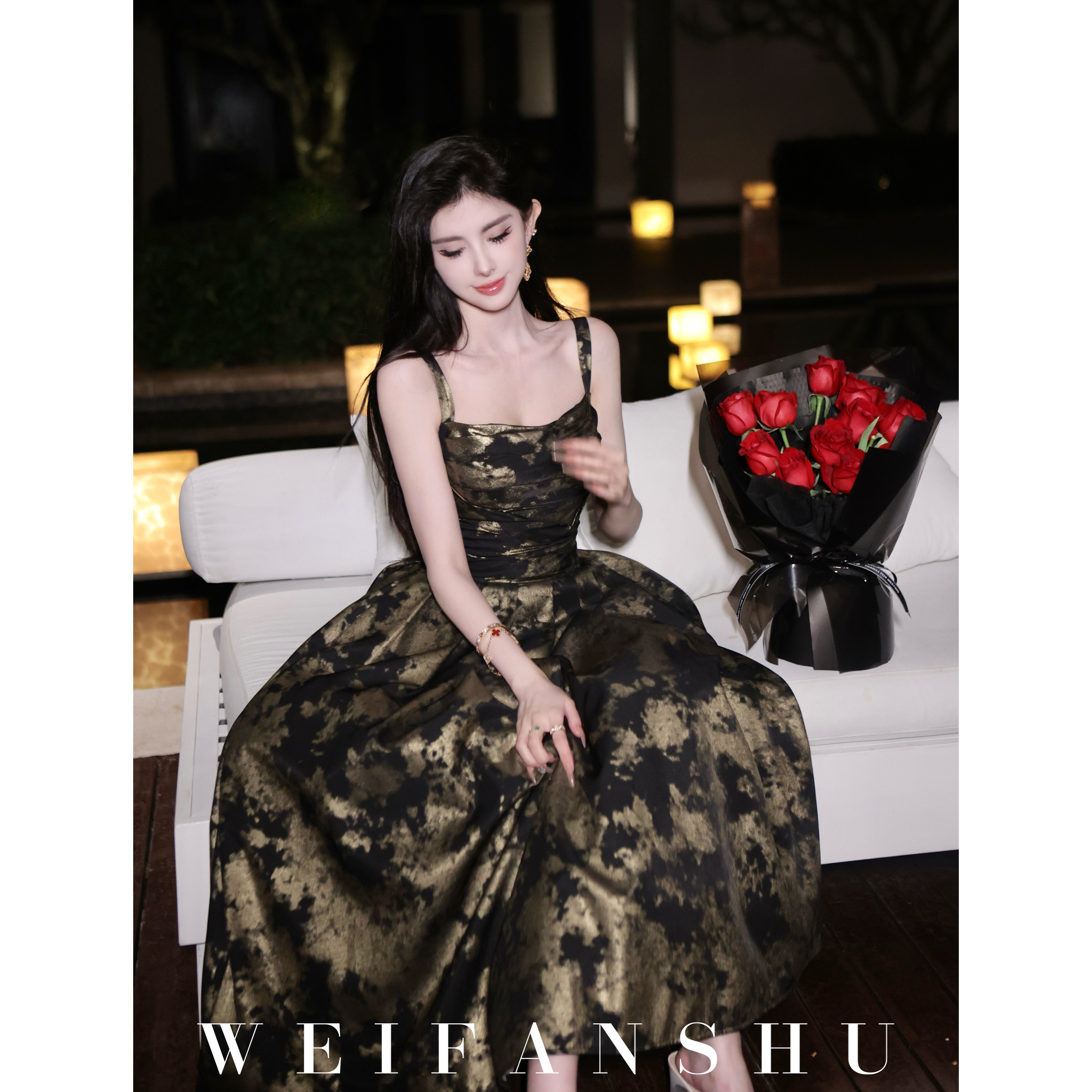 WEIFANSHU/魏凡舒【黑金晚宴】春夏新款高级感优雅显瘦私定连衣裙