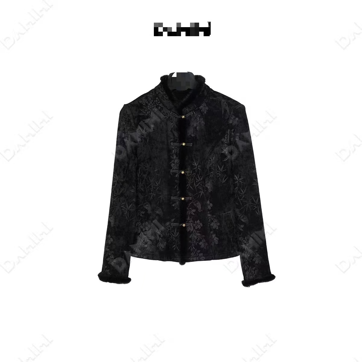 上衣提花中式立领厚款气质休闲长袖加绒加厚款黑色