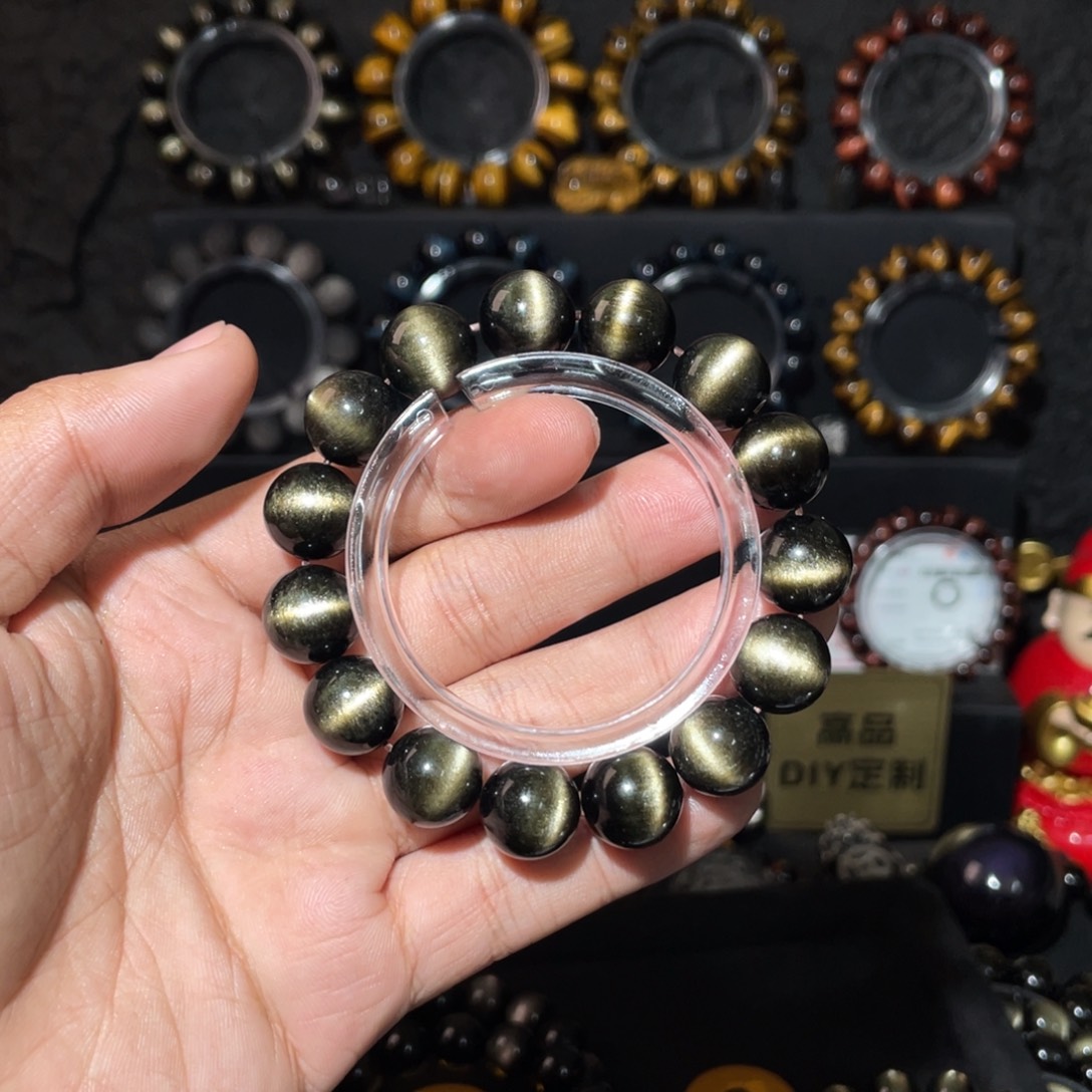 n***l黑曜岩未镶嵌手链14mm金曜石