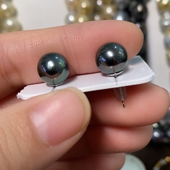 海水珍珠耳饰银S925镶嵌9-10