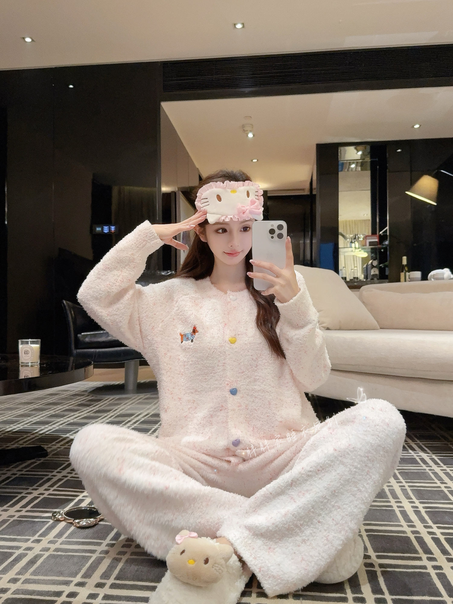 【彩虹甜心】软绵绵冬季半边绒睡衣套装女可爱保暖加厚宽松家居服