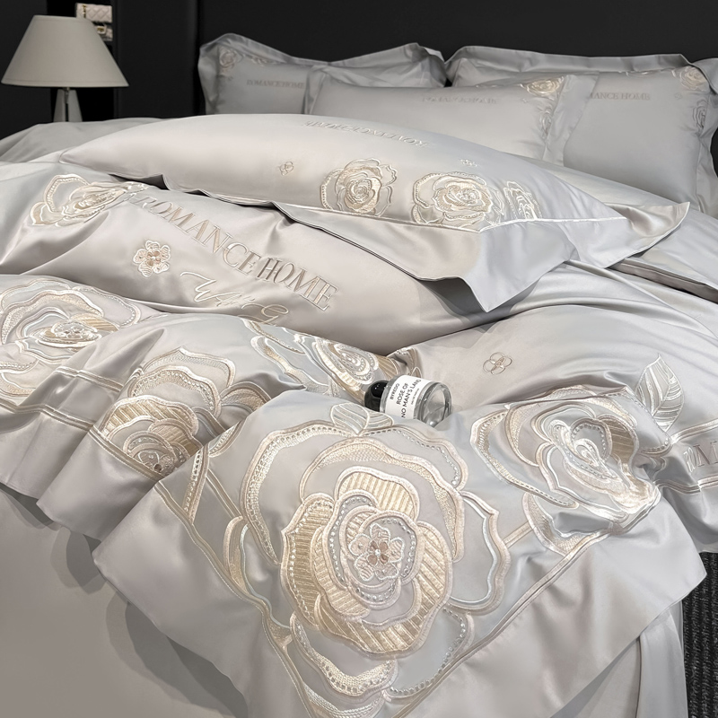 高端轻奢A类母婴纯棉四件套刺绣被套床单床笠100棉高档床上用品