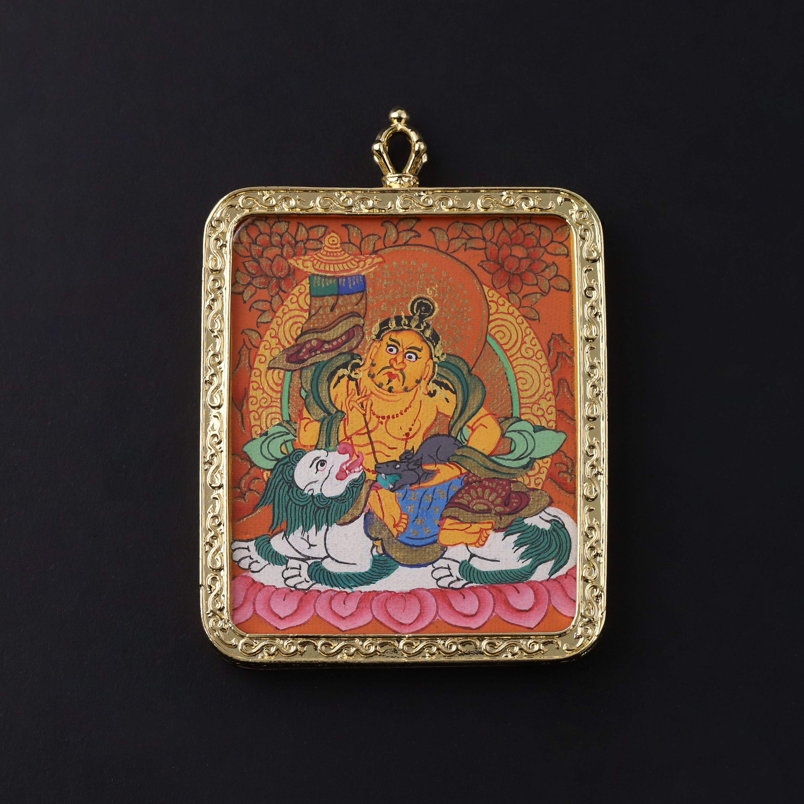 S2397金底唐卡纯手绘方形藏式挂牌挂饰吊坠