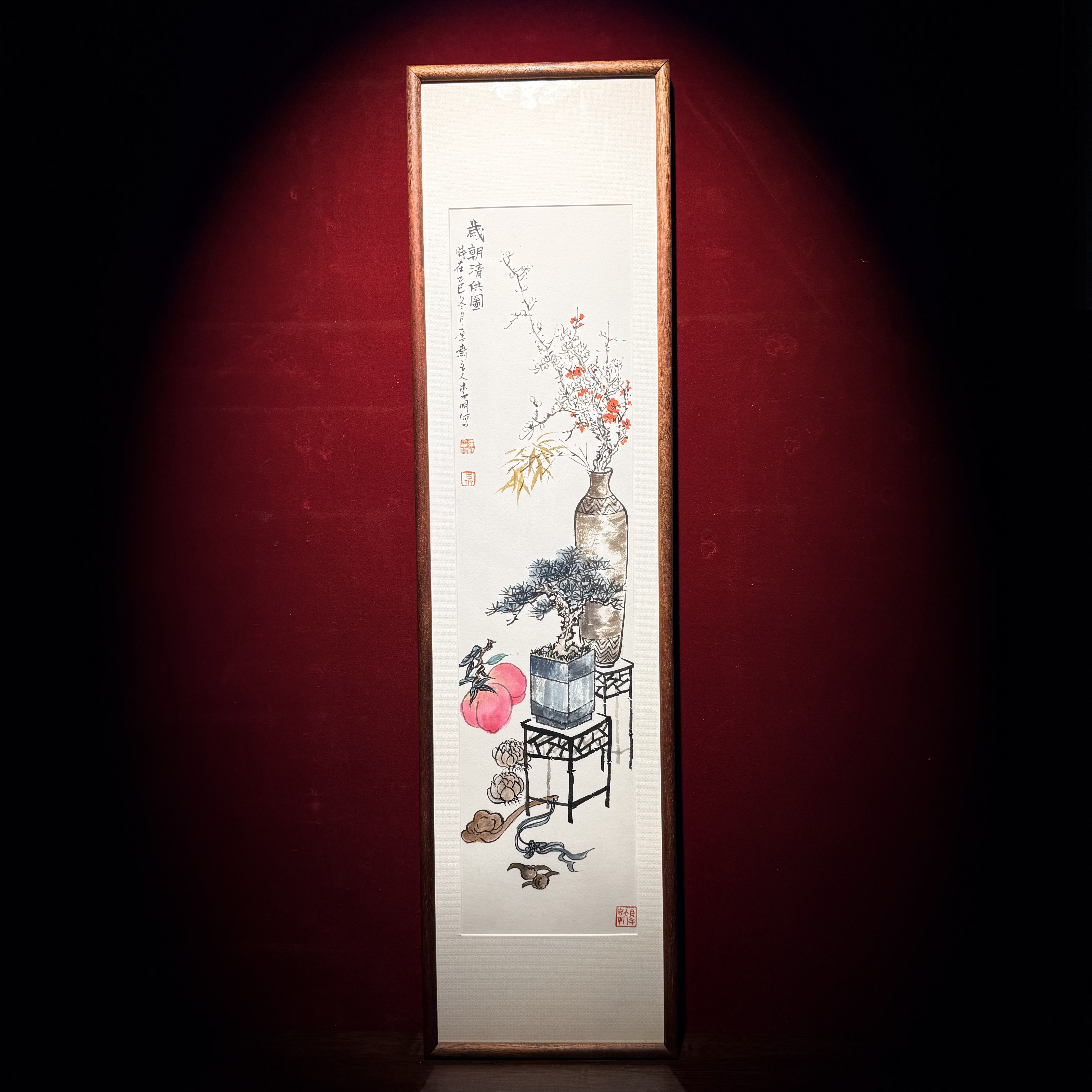 特惠福利款《清供图》带框人物画 真人手绘 客厅茶室书房挂画