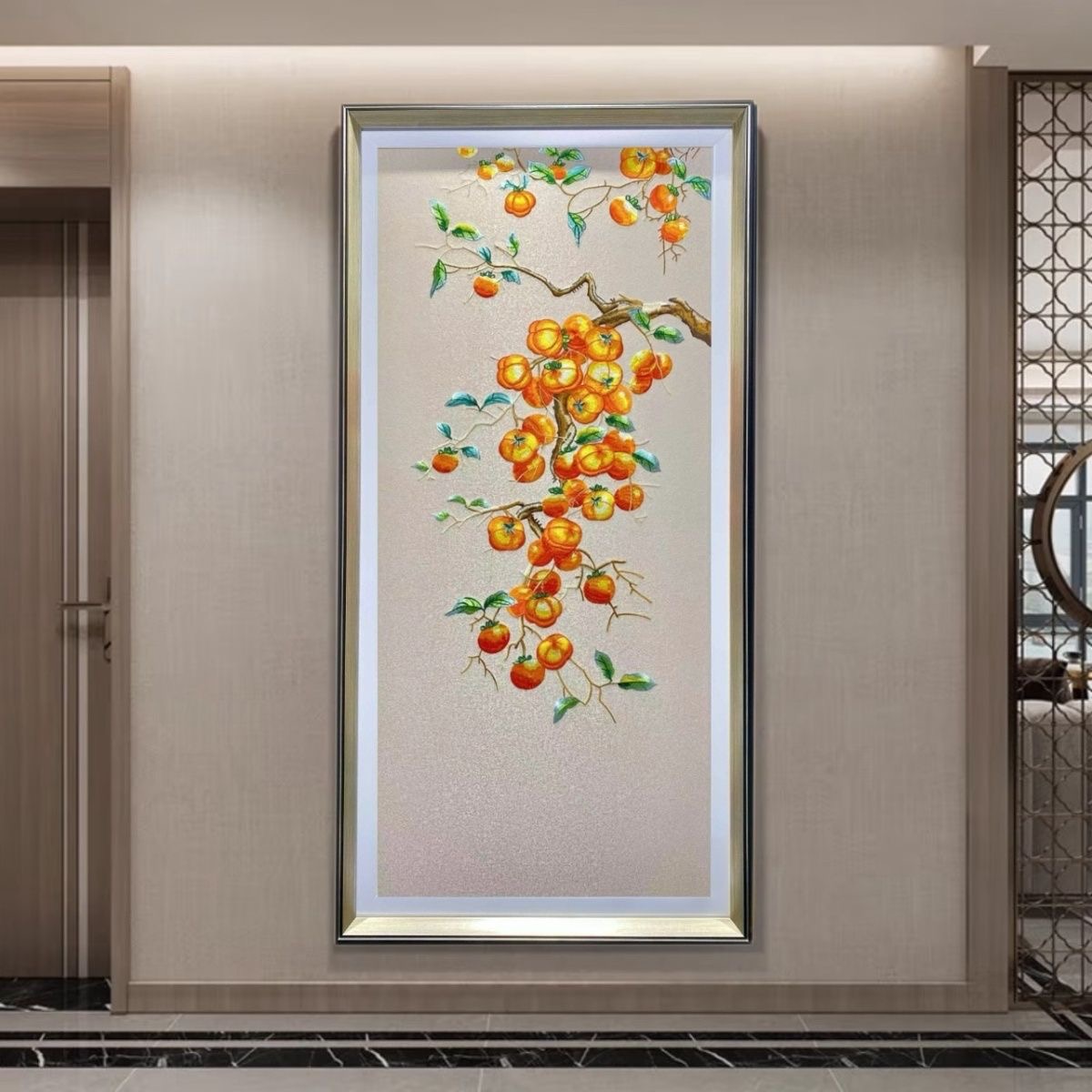 织锦绣绣柿柿如意新中式苏绣成品挂画入户玄关高端刺绣装饰画刺绣
