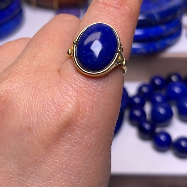 青金石戒指银S925镶嵌戒指大