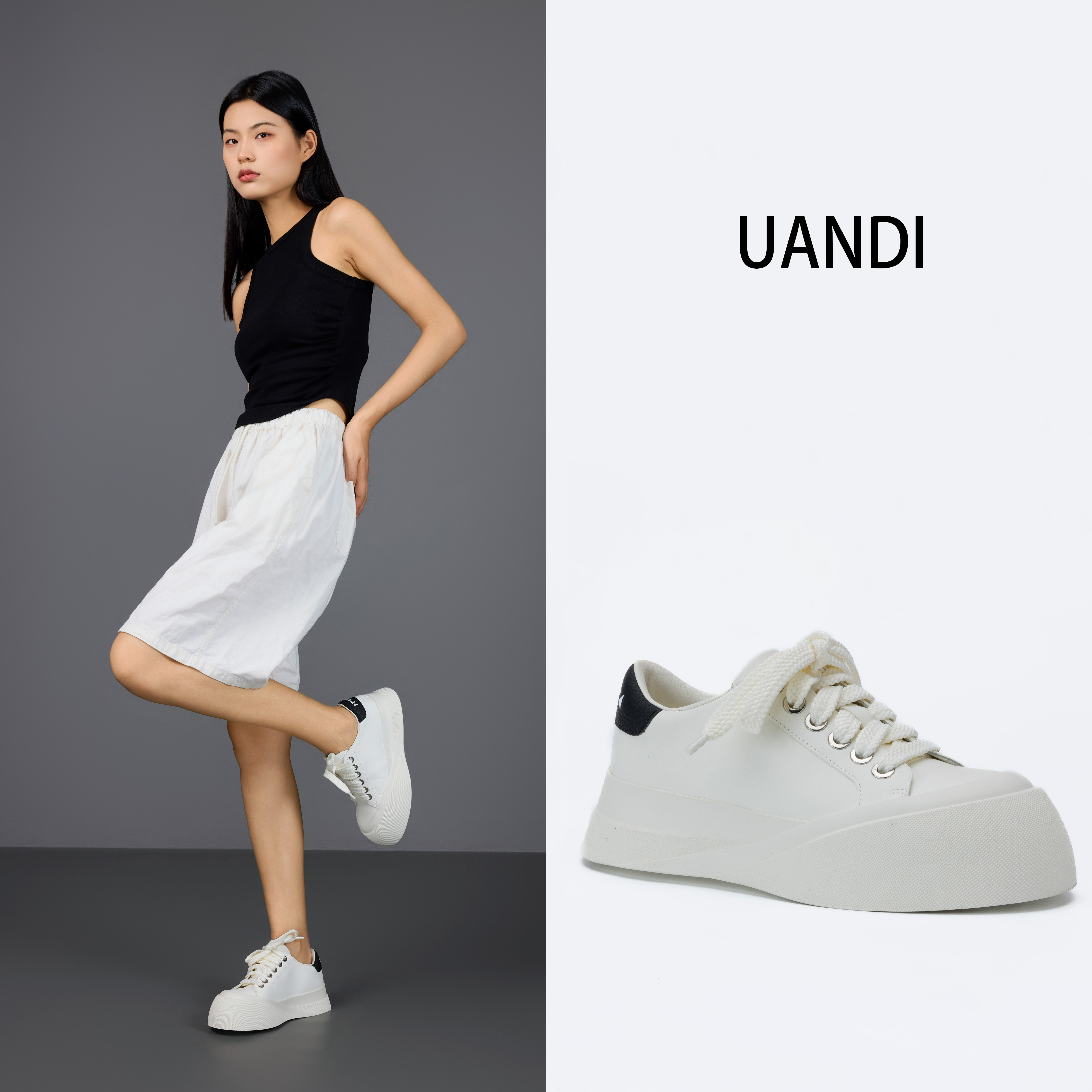 UANDI原创24年四季款休闲时尚设计师款百搭厚底低帮板鞋小白鞋