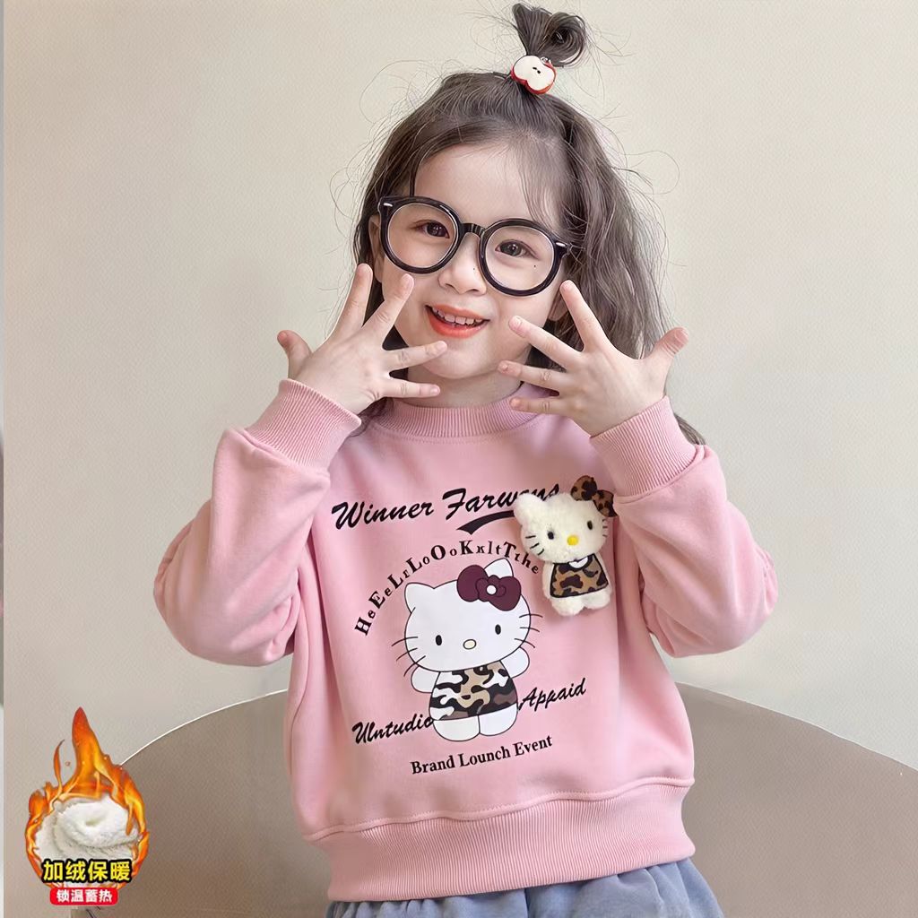 【600克加厚一体葵花绒】KT猫玩偶加绒卫衣女童2025冬季新可爱上衣