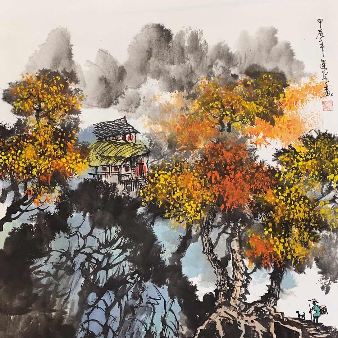 国画红木花叶石油气