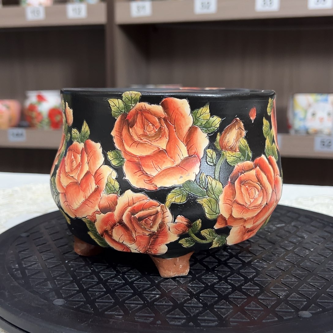 手绘陶瓷花盆口13.5