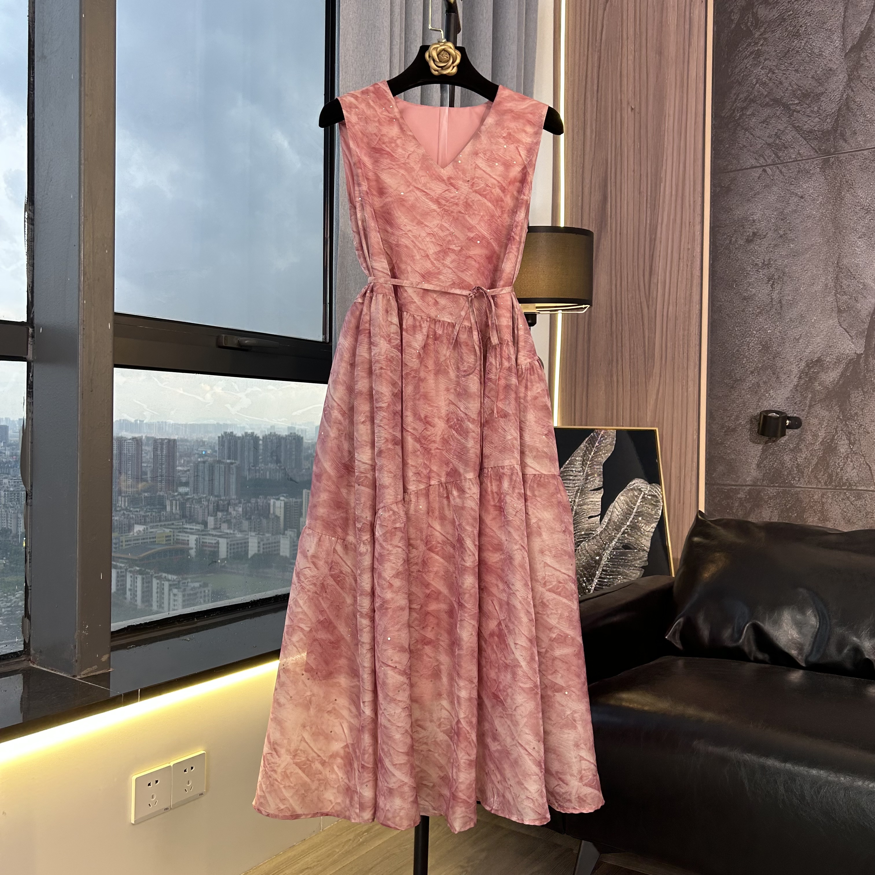 【林仙仙Y5】夏季V领印染宽松腰连衣裙百搭背心裙西域风Y260251