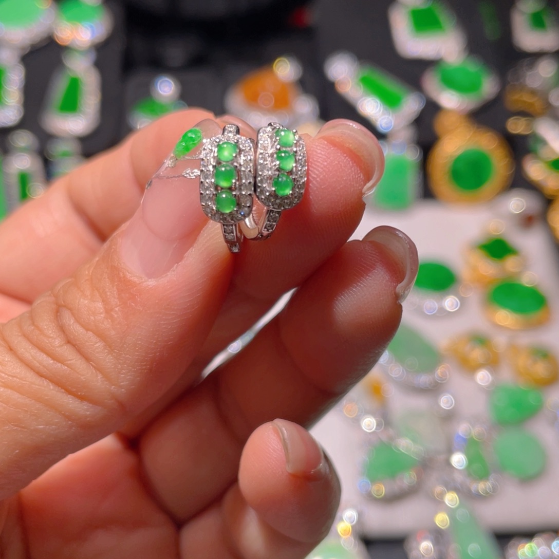 翡翠耳饰银S925镶嵌精品