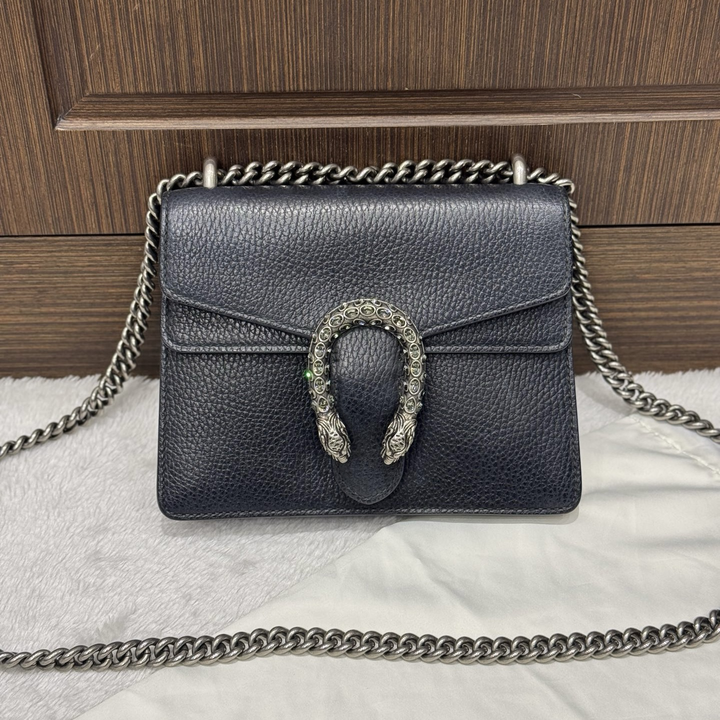 95新 GUCCI/古驰 黑色钻扣全皮酒神小号/二奢