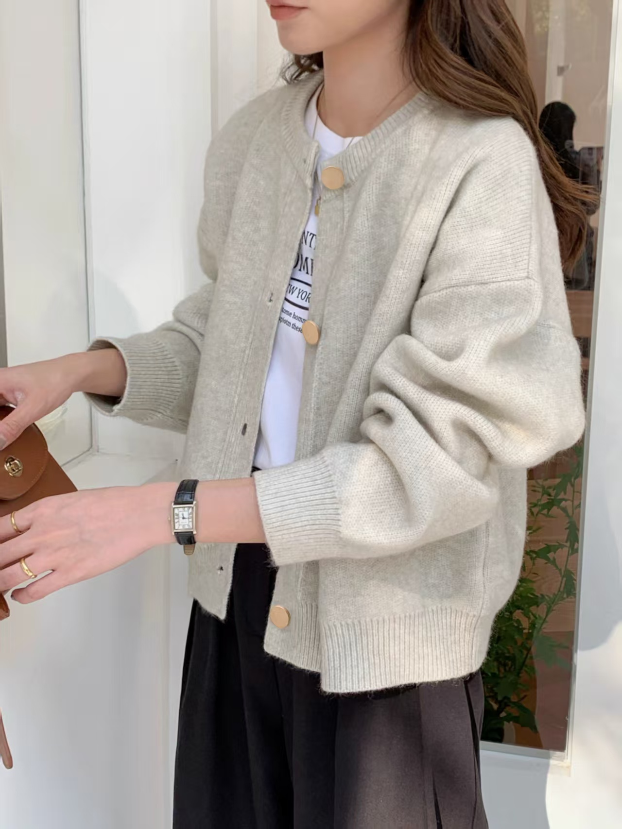春秋简约春秋冬针织衫宽松针织女装休闲圆领毛针织衫百搭
