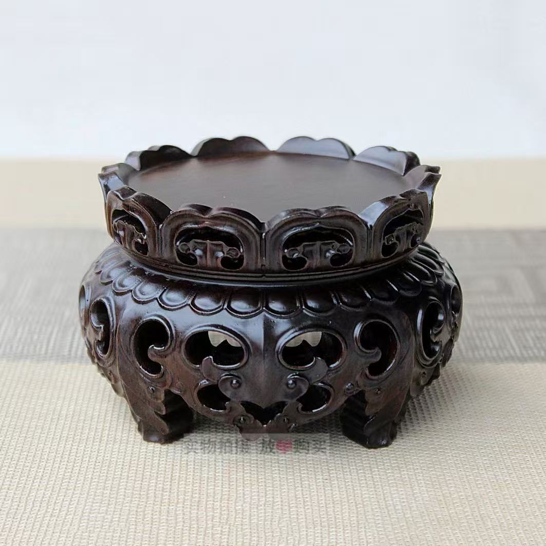 2880 黑檀如意卷草纹壶承底座香几