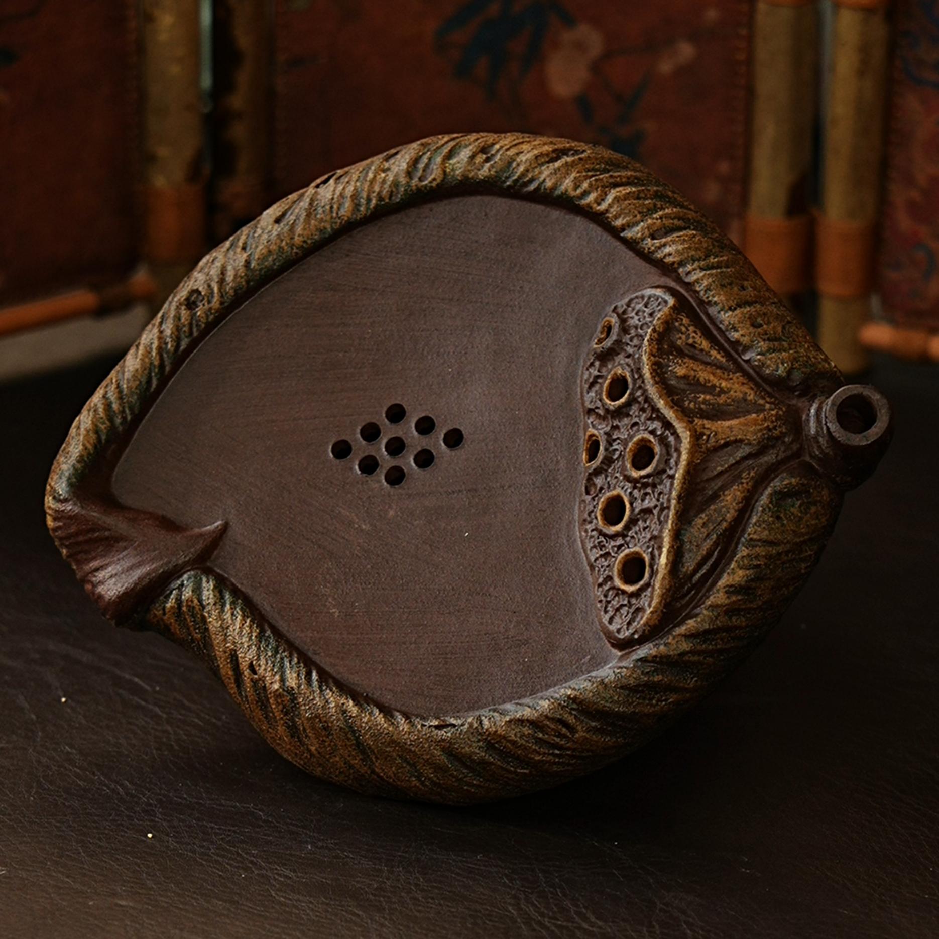 【9052莲子干泡台】宜兴原矿紫砂全手工茶盘仿生干泡台