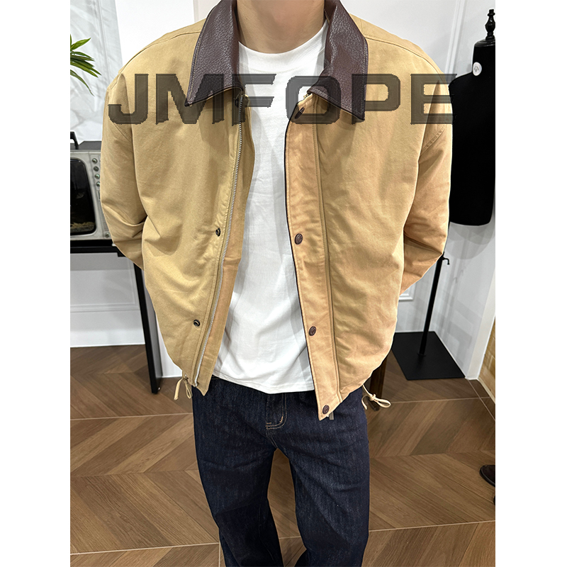 【琥珀流光】秋冬复古巴恩风撞色拼接简约老钱风外套日系收口袖夹克