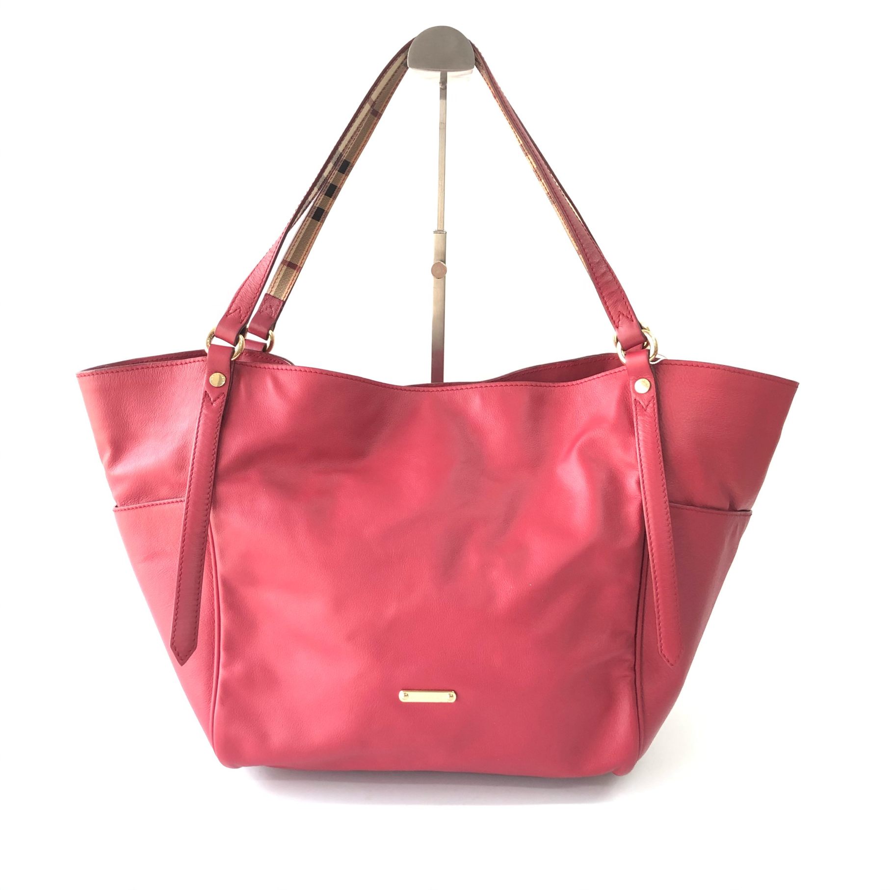 95新 BURBERRY/博柏利 安洁利知之 红色托特单肩包 501102H