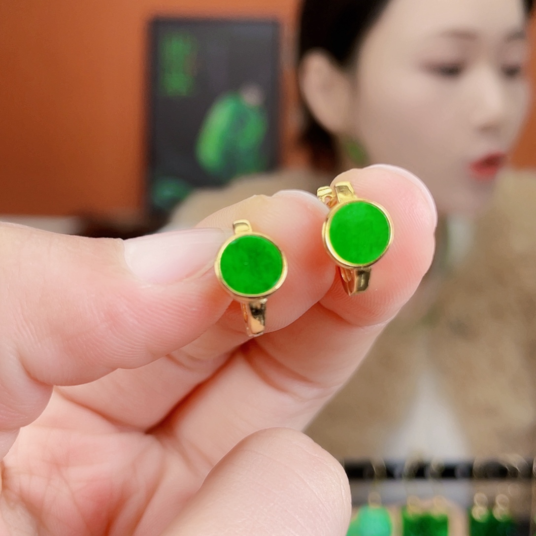 翡翠银S925镶嵌耳饰