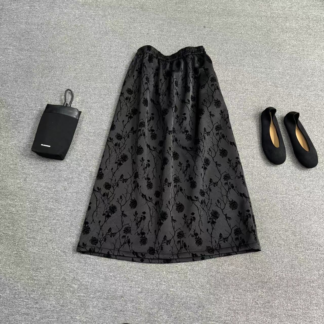 瑶睿安No退No换！！慎拍！！植绒半身裙松紧腰直筒裙复古醋酸裙子446