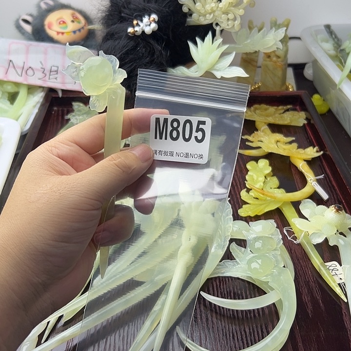 合金蛇纹石玉发饰五***鸦