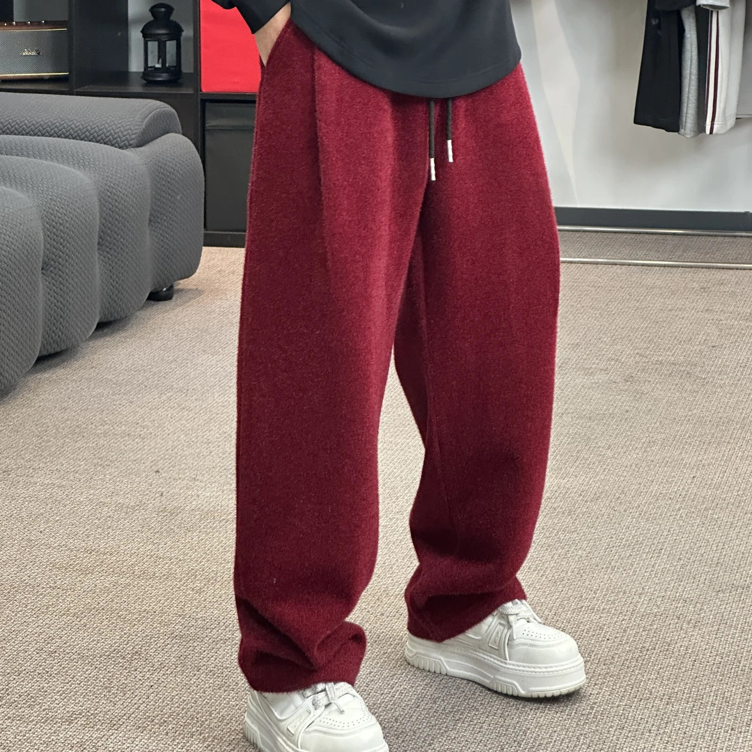 冬季新款时尚ins雪呢绒加厚保暖垂感软糯亲肤弹力宽松直筒休闲裤