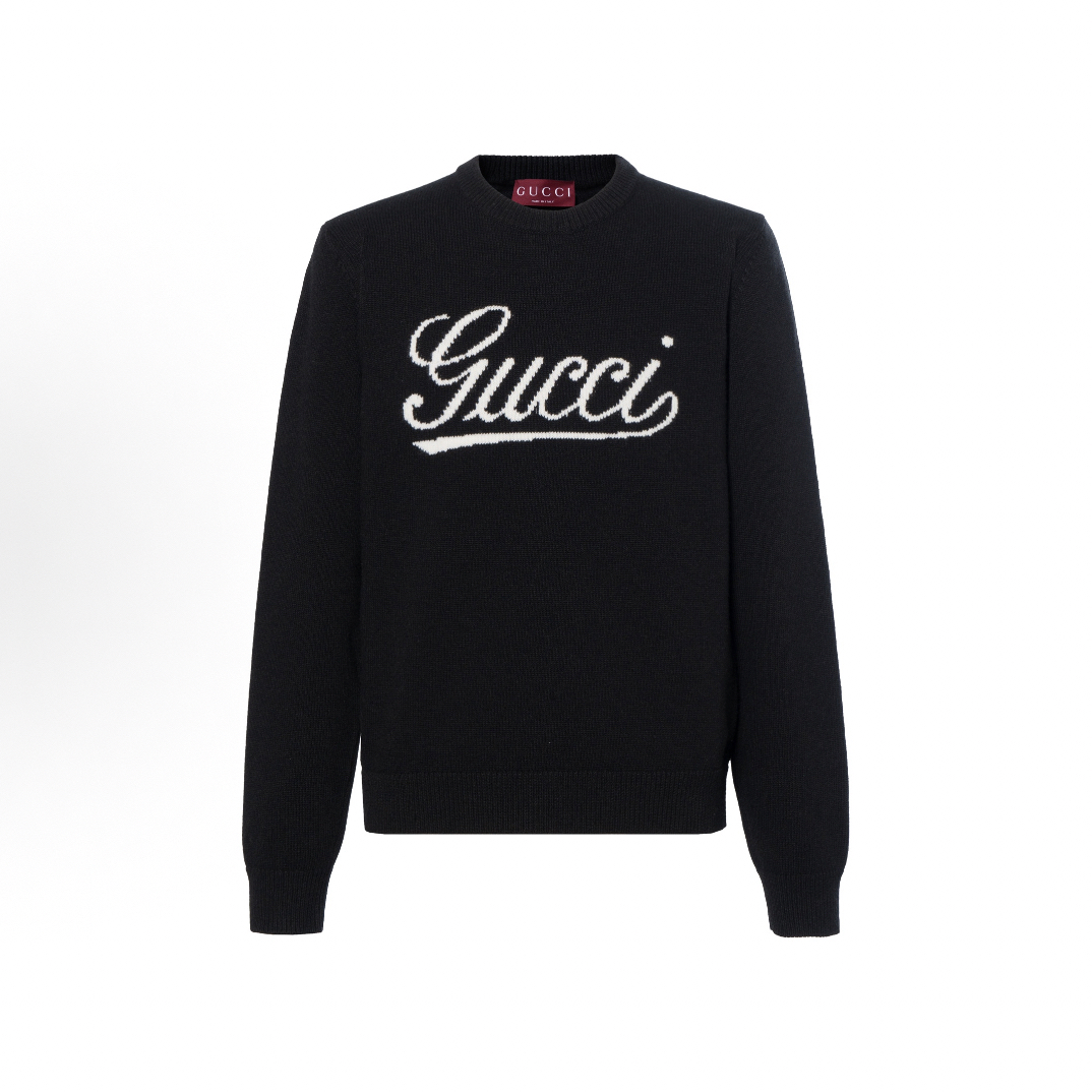GUCCI古驰 FW24 字母印花圆领套头宽松长袖毛衣