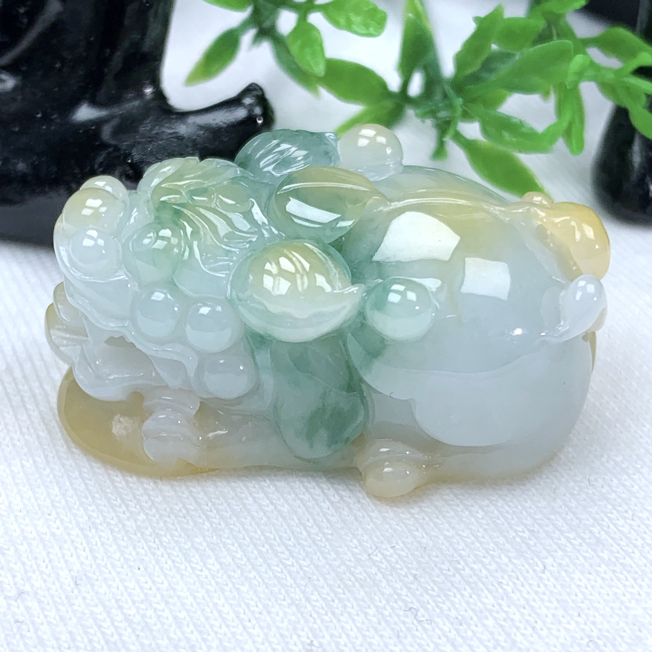 天然缅甸翡翠A货冰润黄翡飘花双彩貔貅吊坠胖胖36−21.9−15.7mm