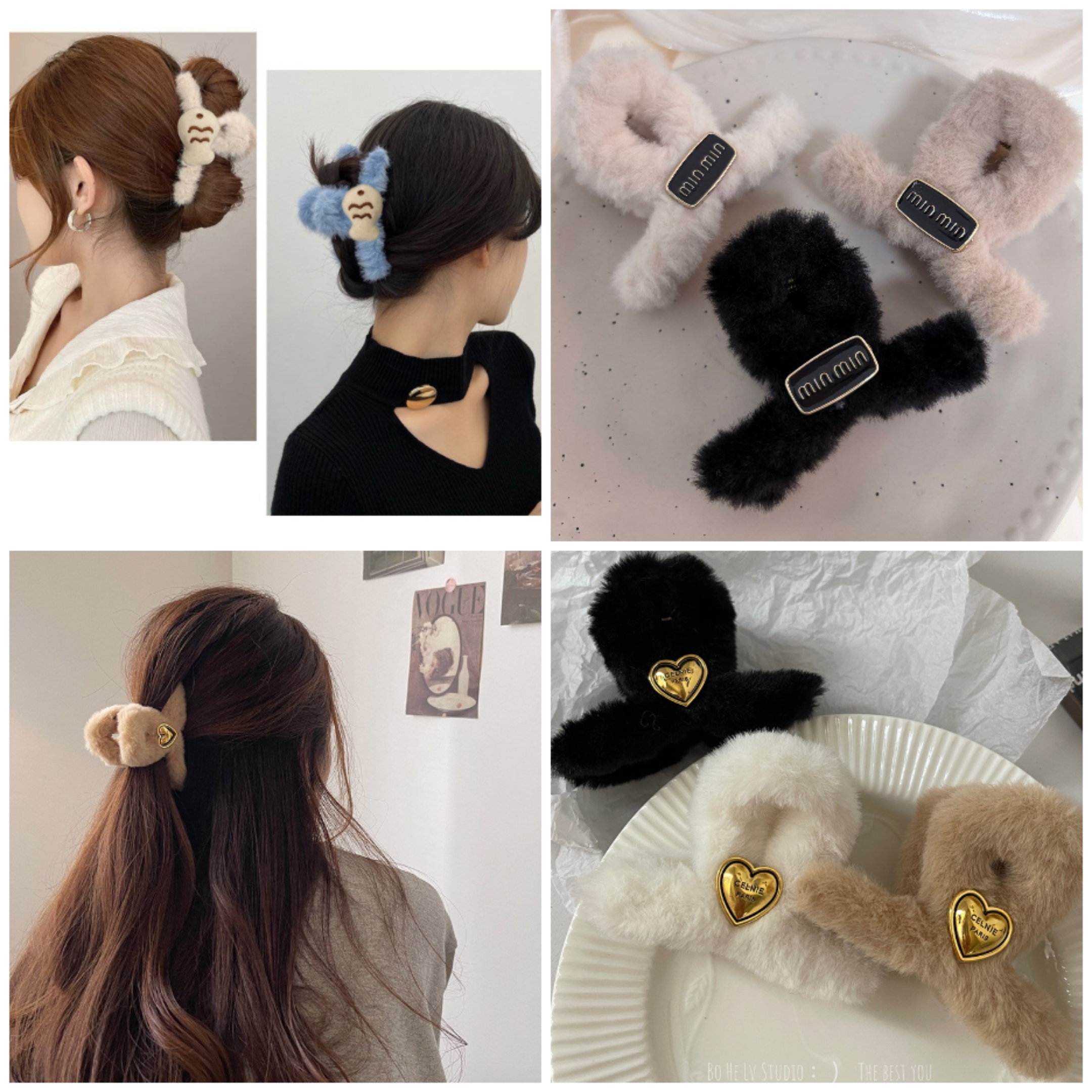 氛围感多款毛绒抓夹冬季新款温暖高级感盘发鲨鱼夹毛毛发夹子发饰