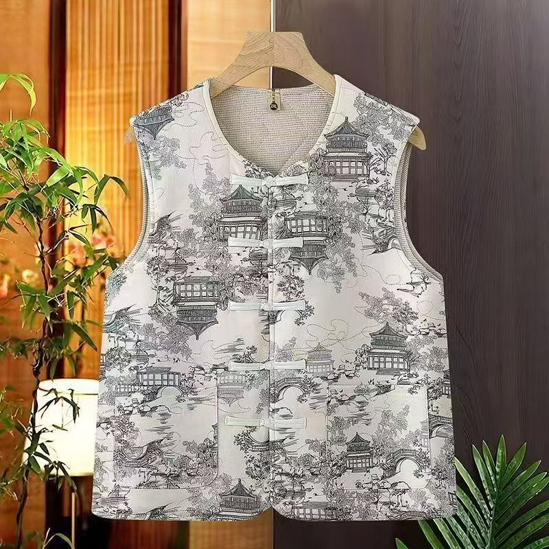 处 样衣 加厚盘扣复古提花背心内搭外穿女新中式国风马甲