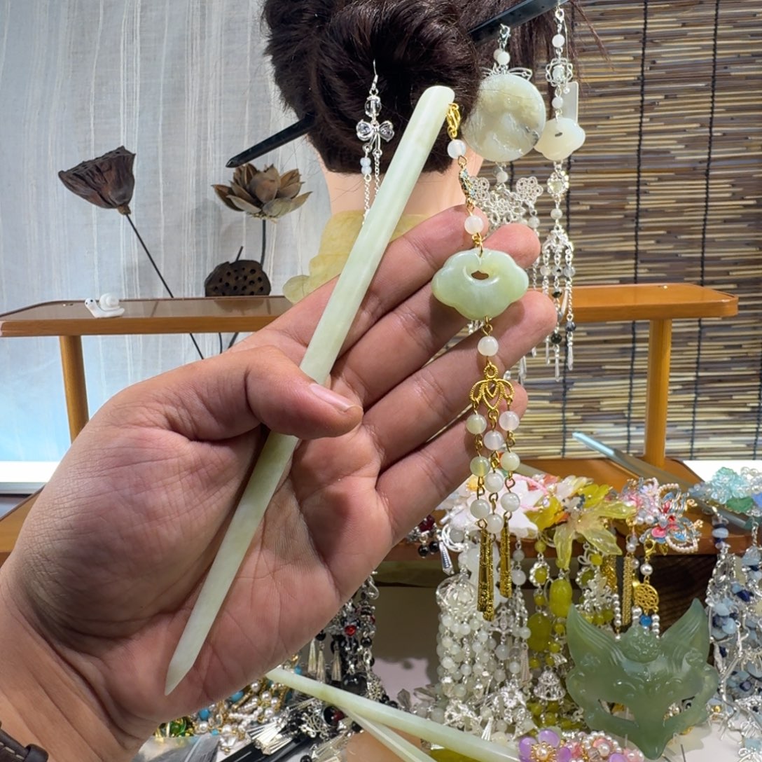 蛇纹石玉合金发饰