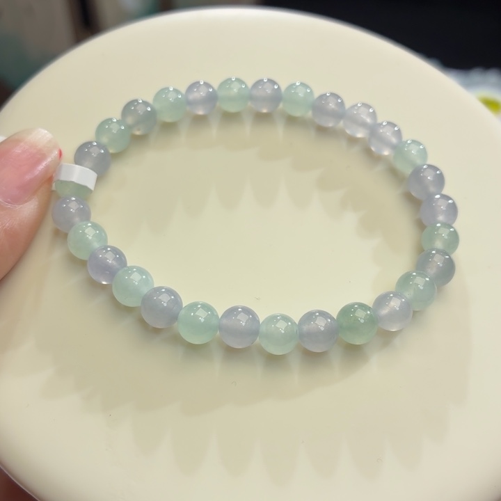 翡翠未镶嵌手链冰紫双彩卡6.3