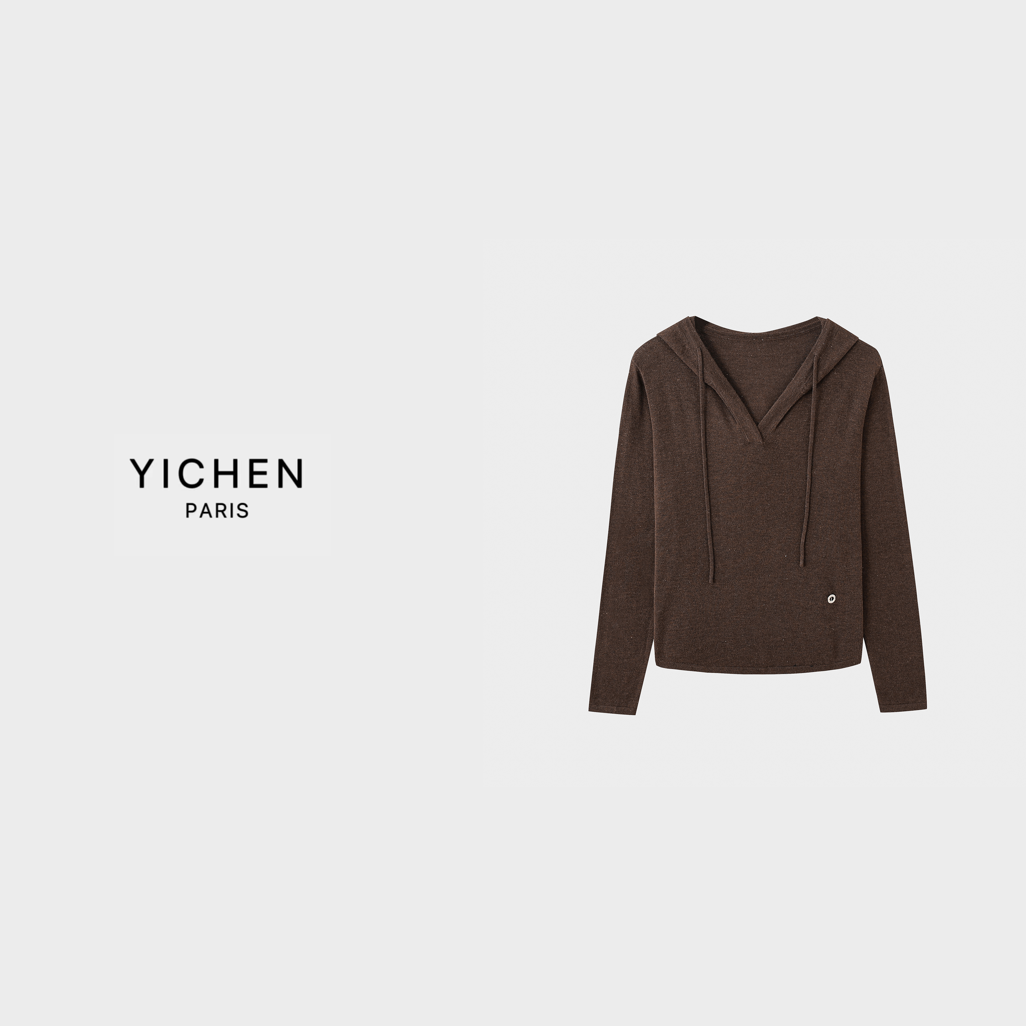 YC 老钱松弛感连帽抽绳宽松轻薄双色针织衫-2931