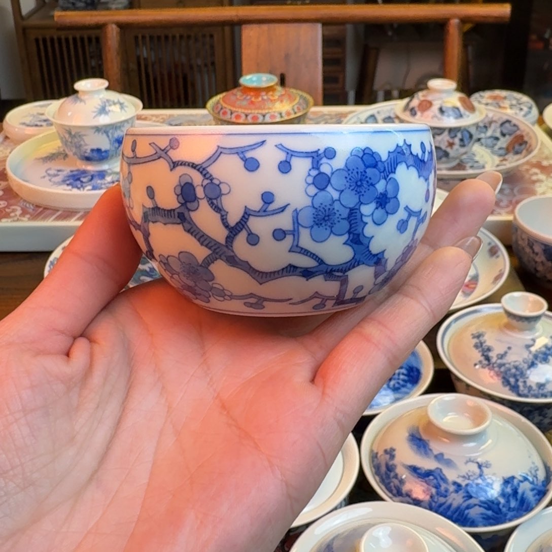 杯重工柴窑烧制梅花杯纯手绘