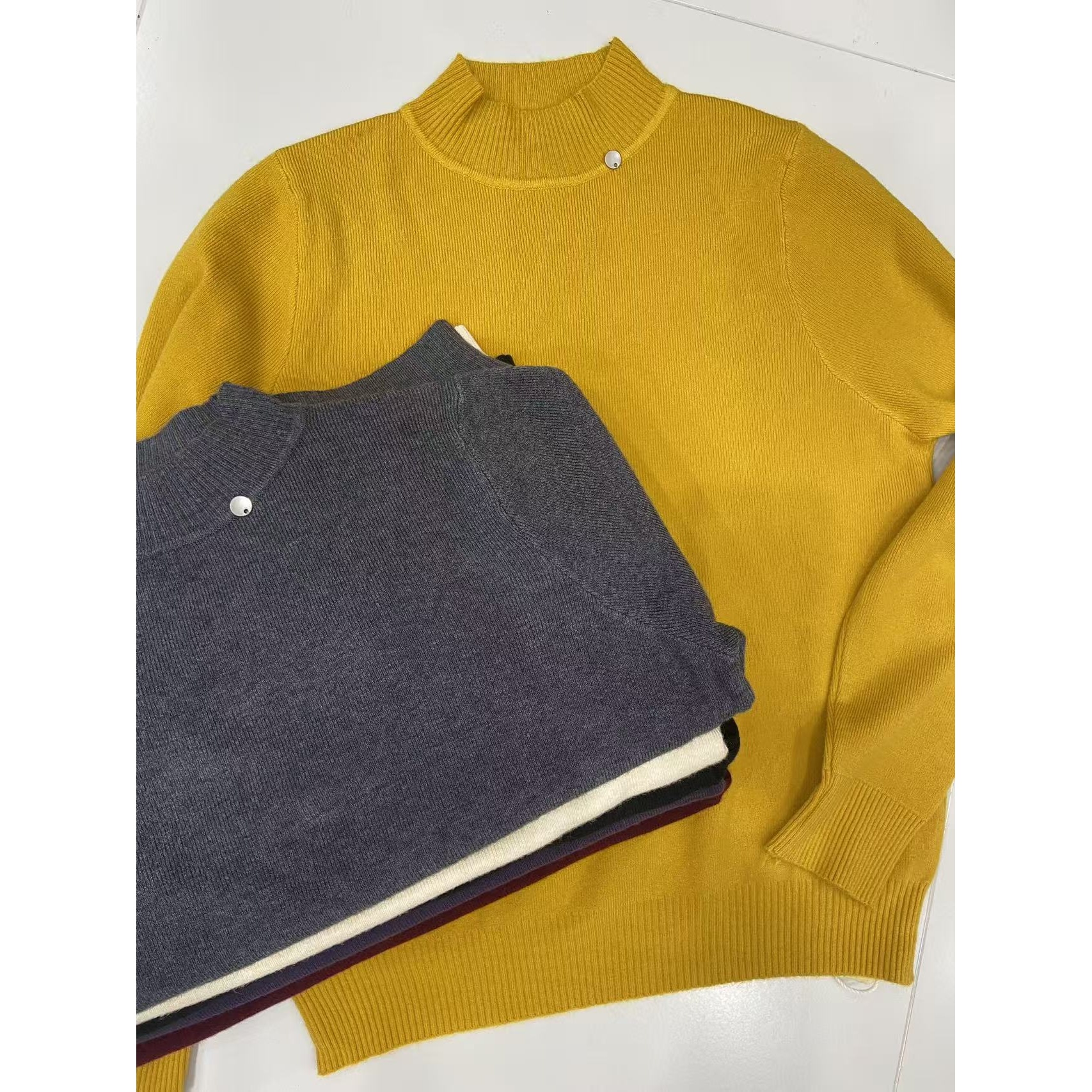 6311半高领贝壳标韩系纯色百搭羊毛针织衫秋冬上衣