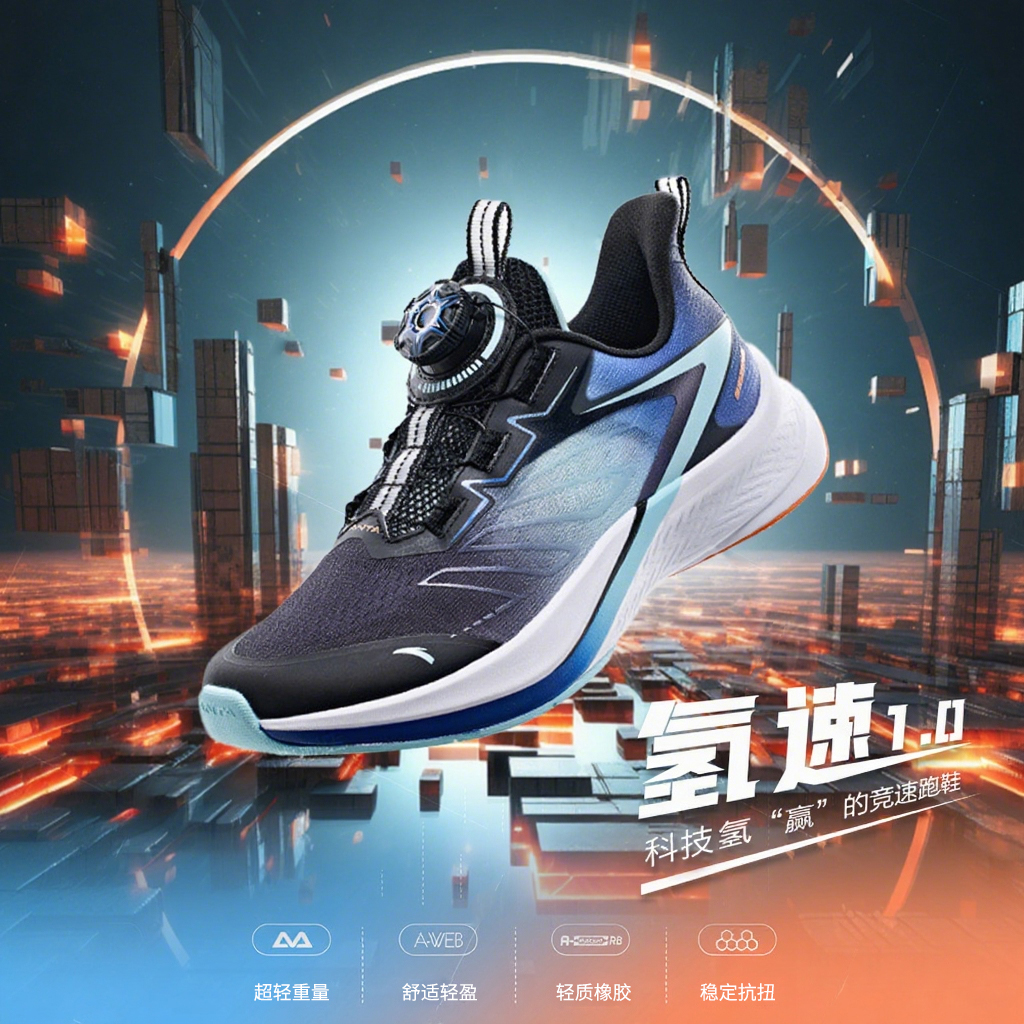 安踏儿童【氢速】秋款网面运动鞋防滑时尚流光风缓震回弹儿童跑鞋