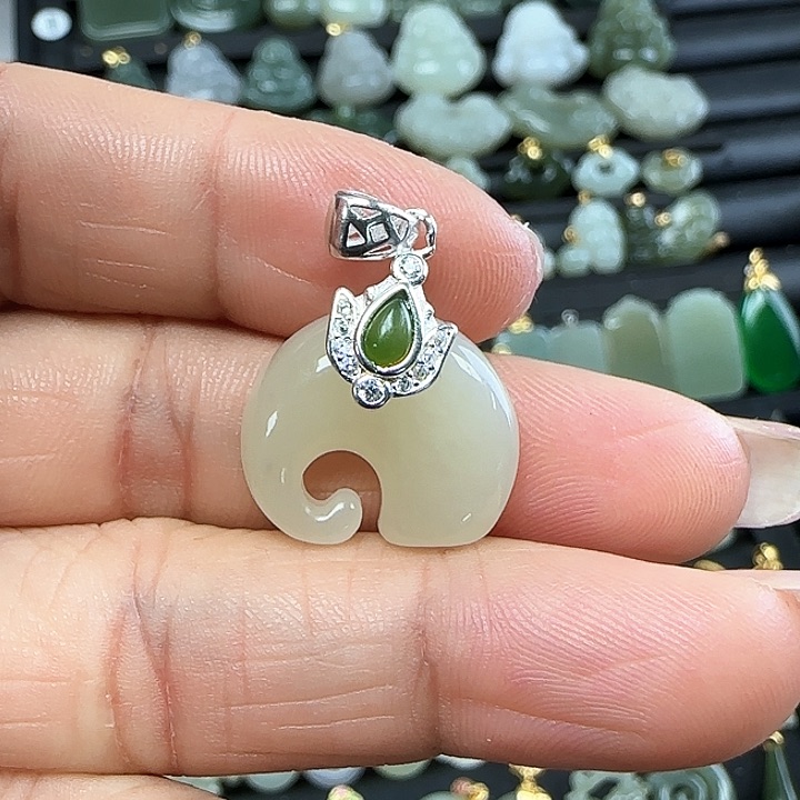 和田玉吊坠(不含链)银S925镶嵌