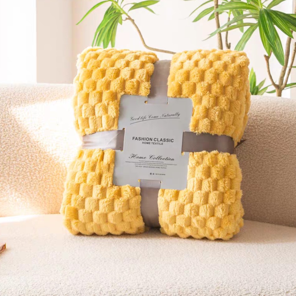 【黄色不挑毛毯被】双人加大毛毯被feb3*