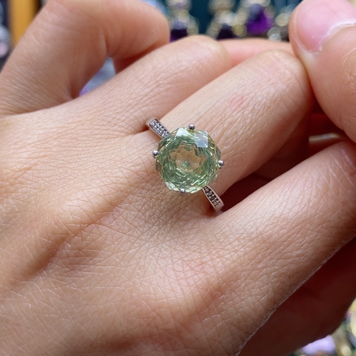 水晶戒指银S925镶嵌天然水晶戒指