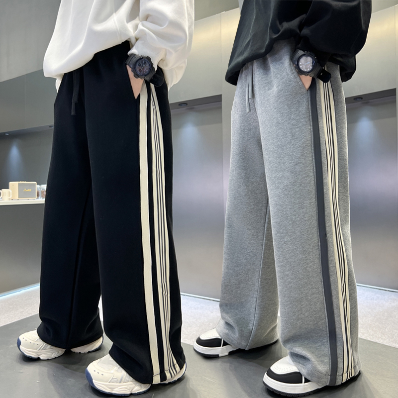 男童冬季加绒裤子直筒休闲裤2025新款中大童宽松卫裤儿童韩长裤潮